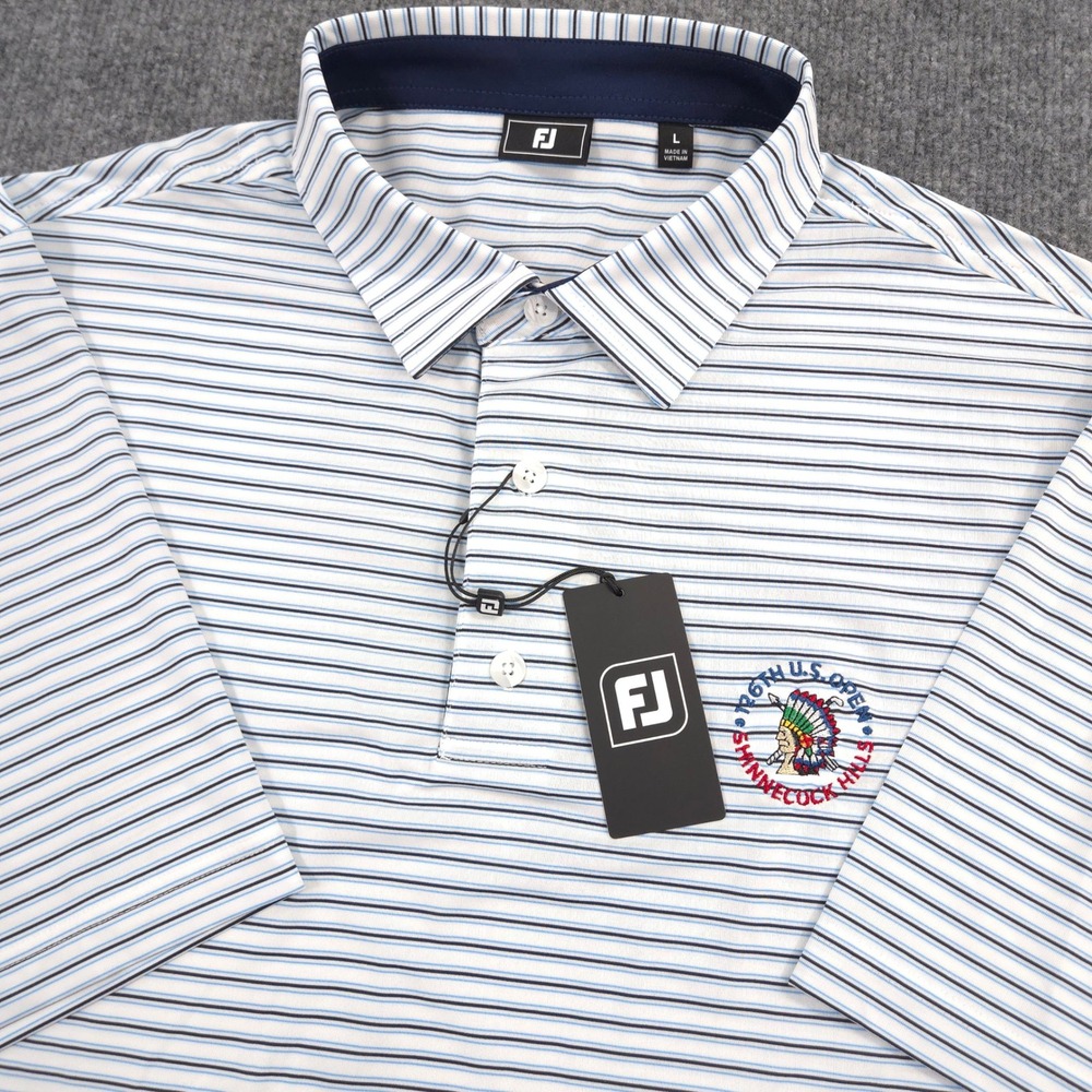 FootJoy Shinnecock Hills Golf Club Polo Shirt Mens L Blue Striped US Open NEW